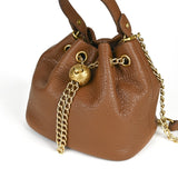 Handcrafted Top Grain Cowhide Leather Mini Bucket Bag | Women's Drawstring Chain Crossbody Purse
