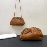 Small Handcrafted Lambskin Leather Weave Cloud Pouch With Pleated Design, Woven Crossbody Clutch Evening Bag