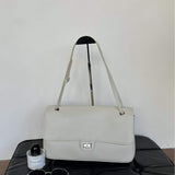 Minimalist Commuter Leather Shoulder Bag | Top Grain Cowhide Handbag with Twist-Lock Closure