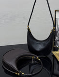 Braided Strap Lambskin Leather Hobo Bag | Handheld, Shoulder, and Crossbody Crescent Bag