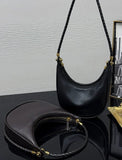 Braided Strap Lambskin Leather Hobo Bag | Handheld, Shoulder, and Crossbody Crescent Bag