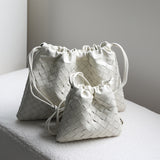 Luxurious Handwoven Lambskin Handbag Drawstring, Genuine Leather Shoulder Bucket Bag for Women
