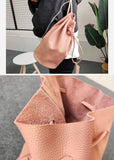 Minimalist Leather Drawstring Bucket Bag, 3 in 1 Cowhide Leather Bucket Backpack, Women Shoulder Bag, Designer Tote Bag, Gift For Her/Him