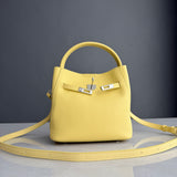 Luxury Pebbled Cowhide Leather Bucket Bag, Designer Crossbody with Twist Lock