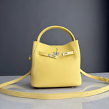 Luxury Pebbled Cowhide Leather Bucket Bag, Designer Crossbody with Twist Lock