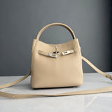 Luxury Pebbled Cowhide Leather Bucket Bag, Designer Crossbody with Twist Lock