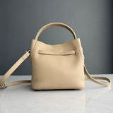 Luxury Pebbled Cowhide Leather Bucket Bag, Designer Crossbody with Twist Lock