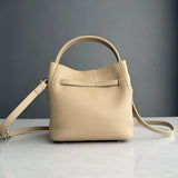 Luxury Pebbled Cowhide Leather Bucket Bag, Designer Crossbody with Twist Lock