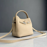 Luxury Pebbled Cowhide Leather Bucket Bag, Designer Crossbody with Twist Lock