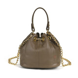 Handcrafted Top Grain Cowhide Leather Mini Bucket Bag | Women's Drawstring Chain Crossbody Purse