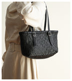 Handwoven Cowhide Leather Basket Tote Bag | Women's Shoulder Hobo Bag