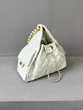 Quilted Diamond Leather Drawstring Hobo Bag – Gold Chain Strap | Lambskin & Cowhide Shoulder Bag for Women