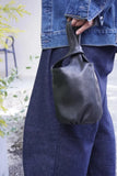 Vintage Leather Knot-Handle Bucket Bag | Handmade Soft Cowhide Mini Handbag
