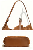 Women’s Soft Suede Leather Crossbody Bag, Large Bowling Bag, Slouchy Boho Tote for Everyday Use