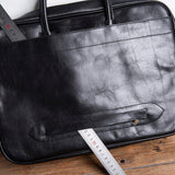 Men's Full Grain Leather Briefcase | Handmade Vintage Vegetable-Tanned Business Laptop Bag with trolley sleeve