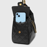 Quilted Diamond Leather Drawstring Hobo Bag – Gold Chain Strap | Lambskin & Cowhide Shoulder Bag for Women