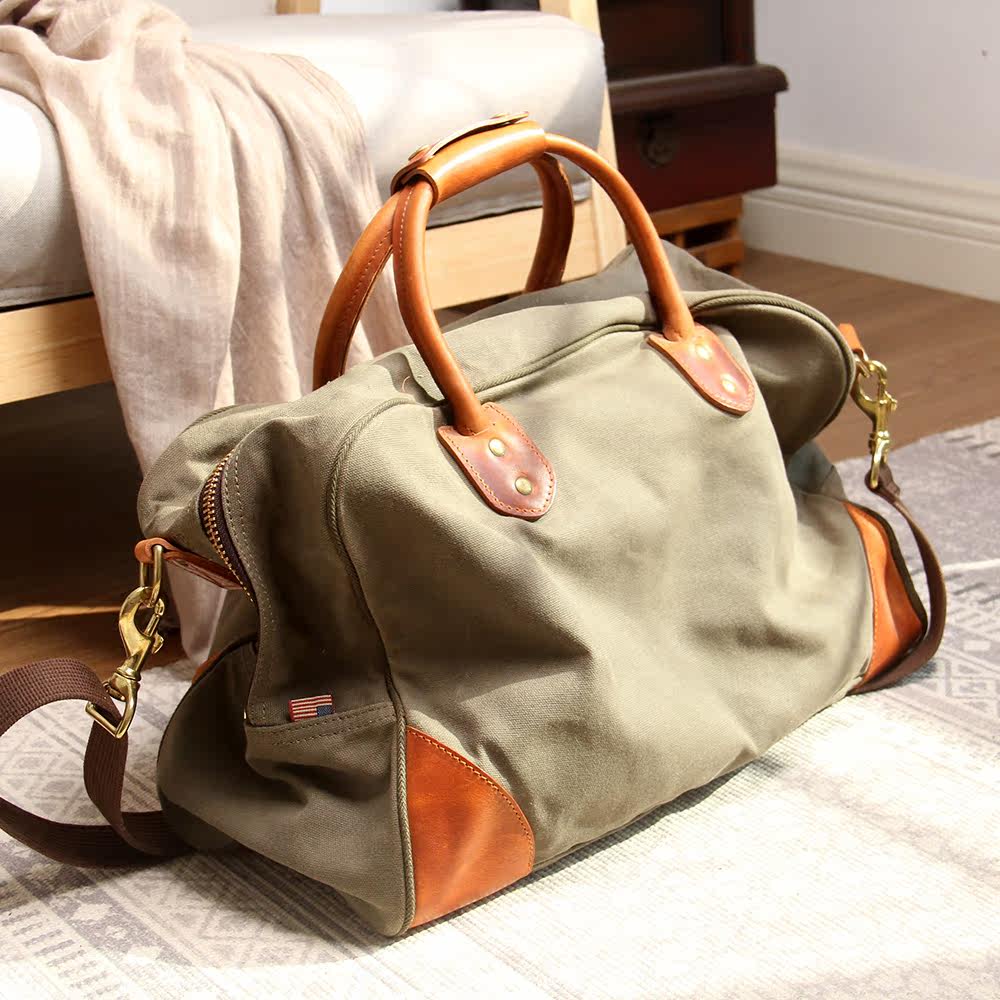 Waxed Canvas Leather Travel Duffle Bag | Men's Vintage Weekender & Overnight Bag