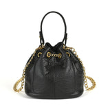Handcrafted Top Grain Cowhide Leather Mini Bucket Bag | Women's Drawstring Chain Crossbody Purse