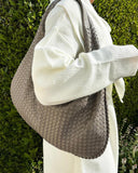 Lambskin Hobo Bag | Italian Leather Handbag | Large Handwoven Laptop Bag, Woven Dumpling Bag, Leather Tote Bag, Black, Blue Working Bag