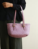 Handwoven Cowhide Leather Basket Tote Bag | Women's Shoulder Hobo Bag