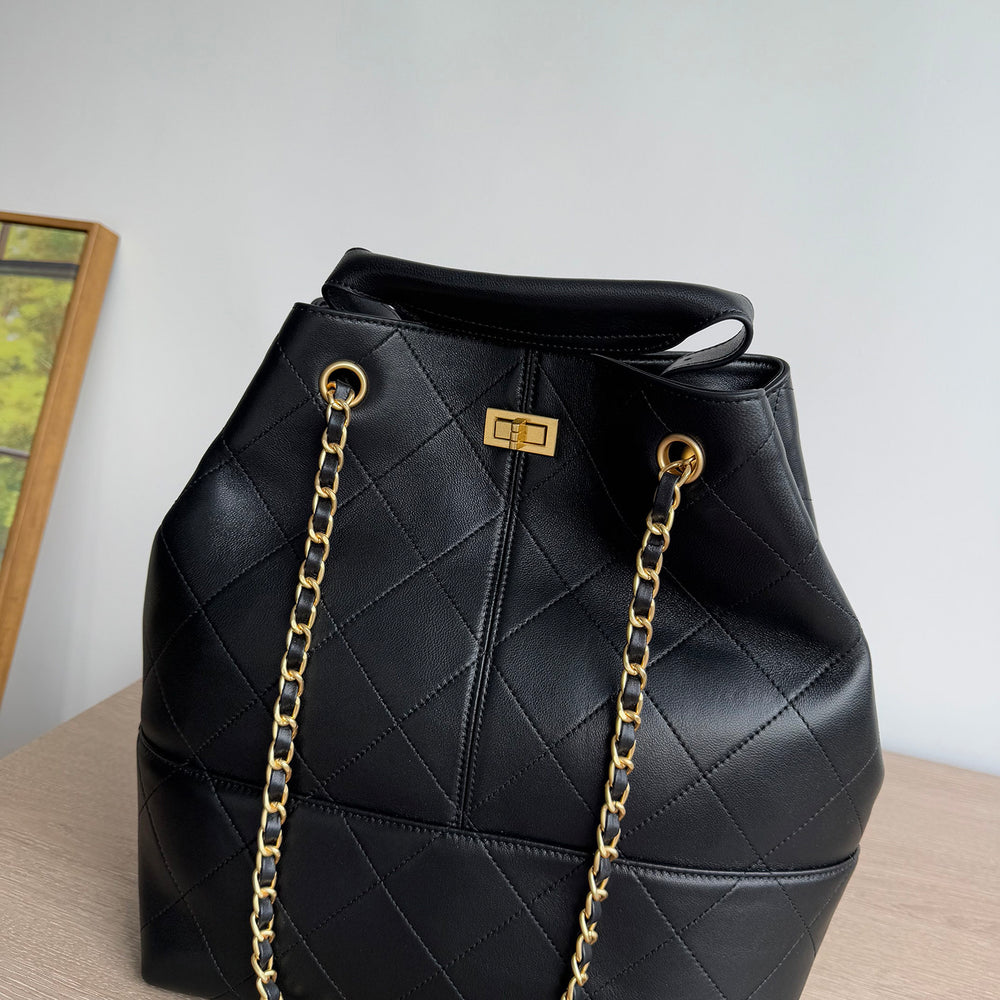 Quilted Lambskin and Suede Leather Chain Tote Bag | Women's Vintage Two-Tone Shoulder & Crossbody Bag