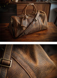 Men’s Full Grain Leather Travel Duffel, Large Crazy Horse Leather Carry-On Bag for Business, Leather Weekender, Camping & Short Trips