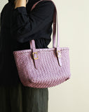Handwoven Cowhide Leather Basket Tote Bag | Women's Shoulder Hobo Bag