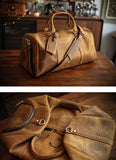 Men’s Full Grain Leather Travel Duffel, Large Crazy Horse Leather Carry-On Bag for Business, Leather Weekender, Camping & Short Trips