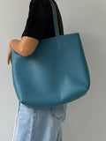 Reversible Full Grain Togo Leather Tote Bag | Two-Tone Everyday Carry Bag