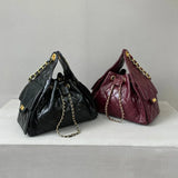 Quilted Diamond Leather Drawstring Hobo Bag – Gold Chain Strap | Lambskin & Cowhide Shoulder Bag for Women