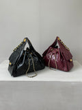 Quilted Diamond Leather Drawstring Hobo Bag – Gold Chain Strap | Lambskin & Cowhide Shoulder Bag for Women