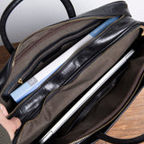 Men's Full Grain Leather Briefcase | Handmade Vintage Vegetable-Tanned Business Laptop Bag with trolley sleeve