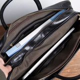 Men's Full Grain Leather Briefcase | Handmade Vintage Vegetable-Tanned Business Laptop Bag with trolley sleeve