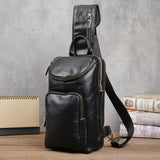 Men's Crazy Horse Leather Vintage Sling Bag — Handmade 3-Way Carry Chest / Shoulder / Backpack