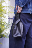 Vintage Leather Knot-Handle Bucket Bag | Handmade Soft Cowhide Mini Handbag