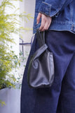 Vintage Leather Knot-Handle Bucket Bag | Handmade Soft Cowhide Mini Handbag