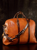Vegetable Tanned Italian Full Grain Leather Travel Bag | Handcrafted Vintage Minimalist Business Duffel & Shoulder Bag
