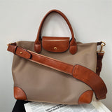 Recycled Nylon & Cowhide Leather Work Tote Bag – Handmade, 3 Sizes | Personalised Initials, Laptop Bag, Waterproof, Anti-Slip Strap