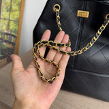 Quilted Lambskin and Suede Leather Chain Tote Bag | Women's Vintage Two-Tone Shoulder & Crossbody Bag