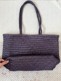 Handwoven Basket Tote Bag | Vegetable-Tanned Italian Cowhide Hand-Carry Bag | Minimalist Summer Commuter Style