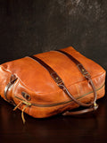 Vegetable Tanned Italian Full Grain Leather Travel Bag | Handcrafted Vintage Minimalist Business Duffel & Shoulder Bag
