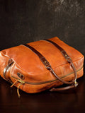 Vegetable Tanned Italian Full Grain Leather Travel Bag | Handcrafted Vintage Minimalist Business Duffel & Shoulder Bag