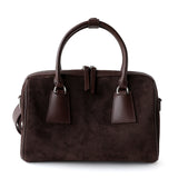 Vintage Suede Boston Bag for Women | Maillard-Tone Pillow Handbag with Detachable Strap | Niche Handcrafted Commuter Crossbody Bag