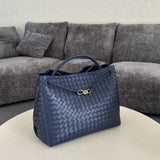 Cowhide Leather Knotted Intrecciato Shoulder Bag | Woven Handbag With Metal Buckle, Daily Fashion Designer Bag, Woven Shoulder Purse