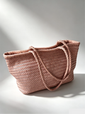 Handwoven Basket Tote Bag | Vegetable-Tanned Italian Cowhide Hand-Carry Bag | Minimalist Summer Commuter Style
