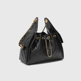 Quilted Diamond Leather Drawstring Hobo Bag – Gold Chain Strap | Lambskin & Cowhide Shoulder Bag for Women