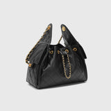 Quilted Diamond Leather Drawstring Hobo Bag – Gold Chain Strap | Lambskin & Cowhide Shoulder Bag for Women