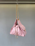 Quilted Diamond Leather Drawstring Hobo Bag – Gold Chain Strap | Lambskin & Cowhide Shoulder Bag for Women