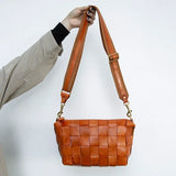 Handwoven Full Grain Leather Crossbody Bag | Vintage Women's Shoulder Bag