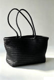 Handwoven Basket Tote Bag | Vegetable-Tanned Italian Cowhide Hand-Carry Bag | Minimalist Summer Commuter Style
